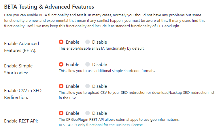 Enable BETA Testing & Advanced Features - Geo Controller
